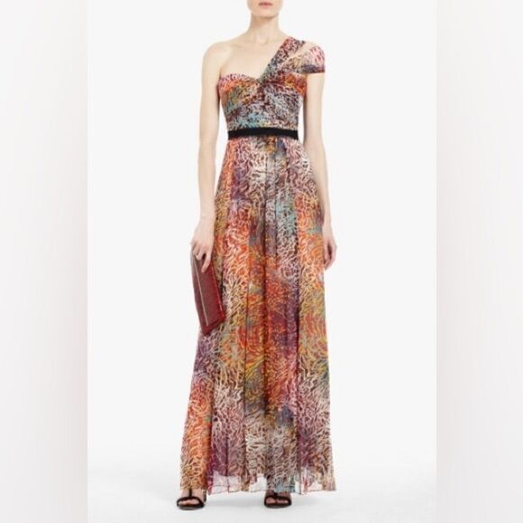 BCBG Max Azria Inga - Multicolor Printed Metallic One-Shoulder Gown - Picture 1 of 9